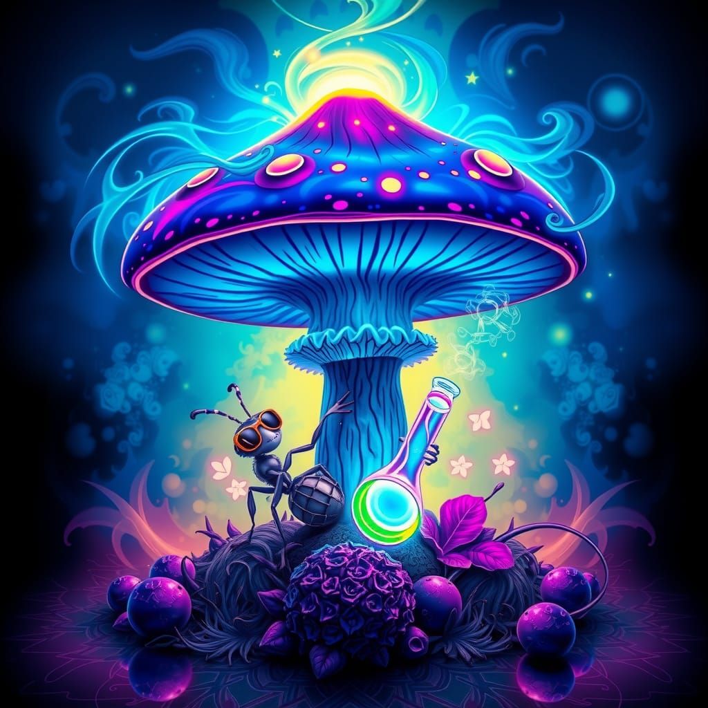 "Psychedelic transcendent magic mushroom And an ant that is ...