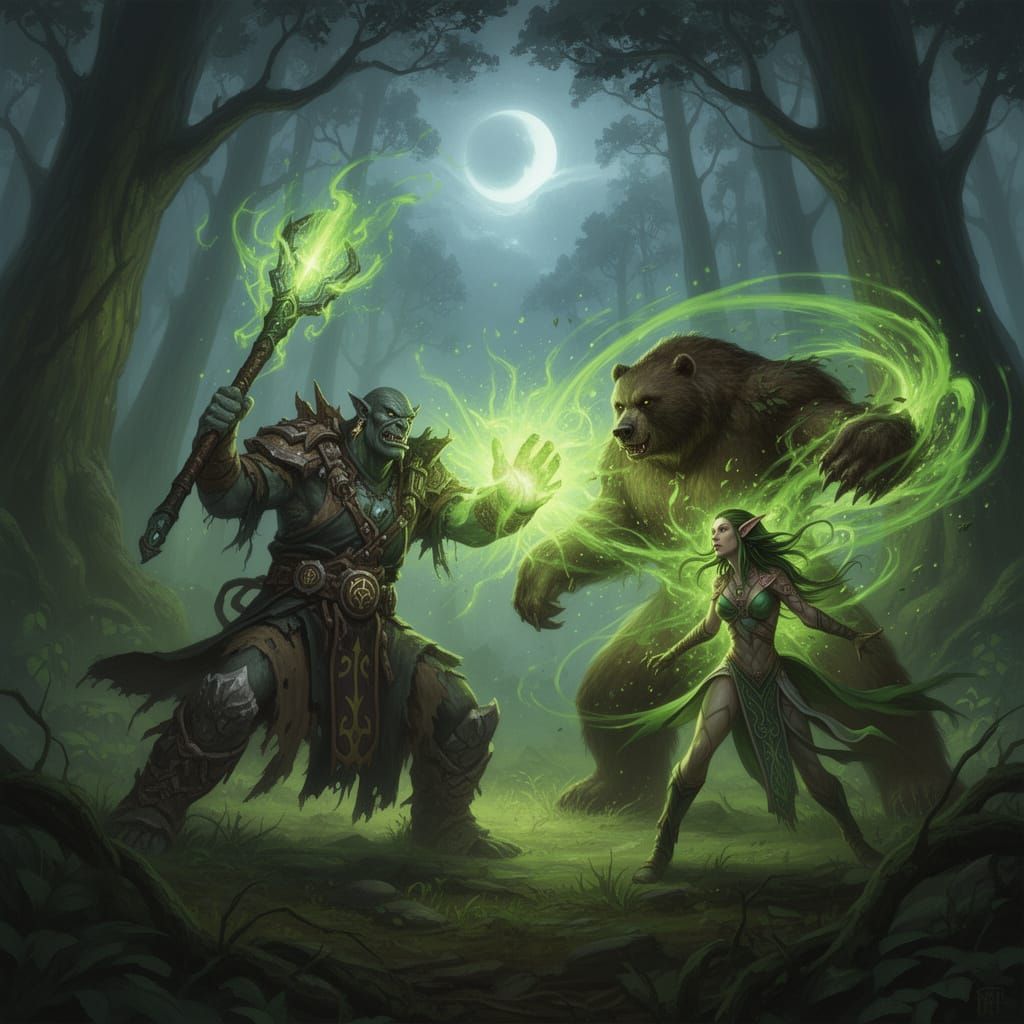 Troll Priest Battles Night Elf Druid in Epic Fantasy Combat
