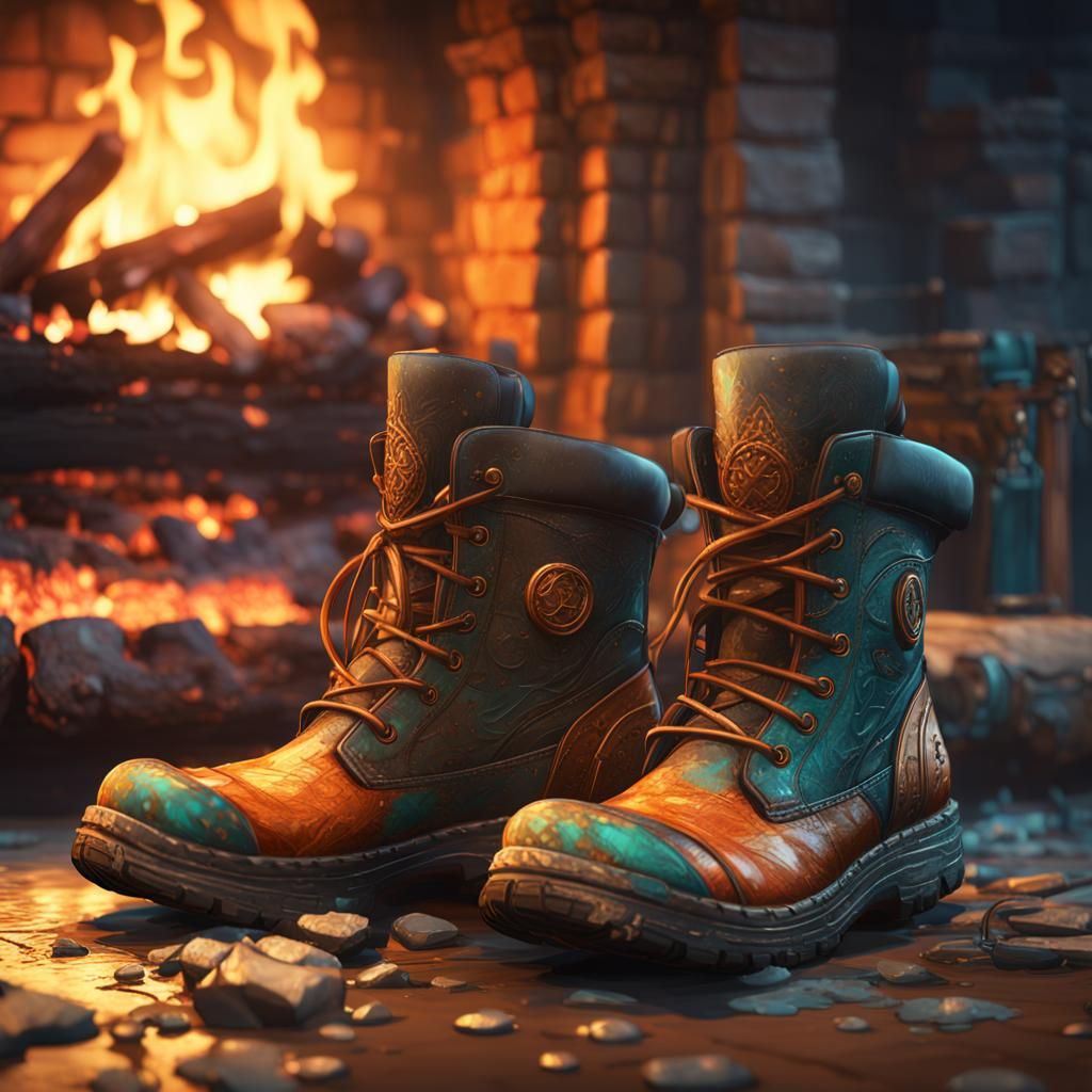 Muddy Boots by Fireplace: Hyperdetailed Concept Art