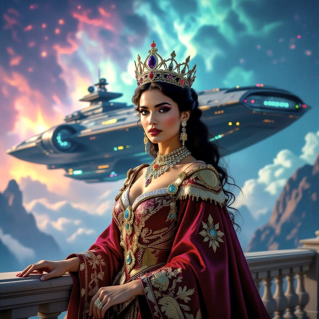 Queen on Spaceship Bridge in Nebula