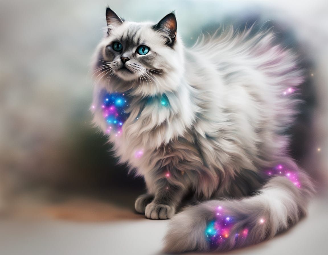 Vivid Cat Silhouette with Inner Galaxy, Fantasy Art