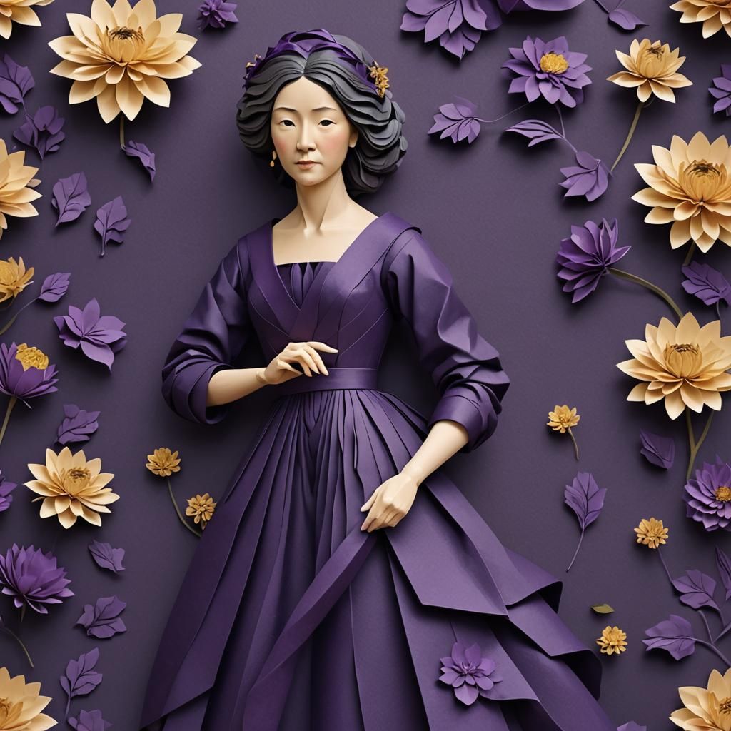 Pre-Raphaelite Lady in Origami Papercraft Style