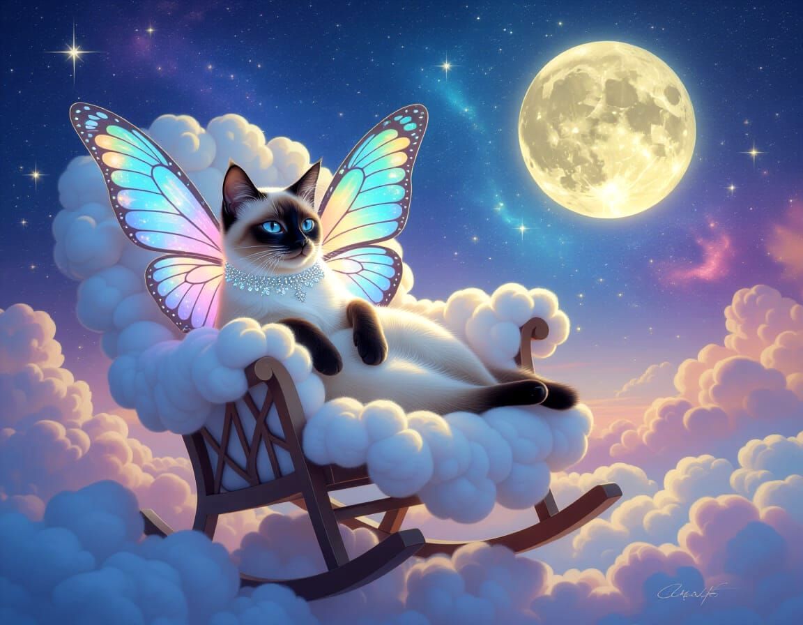 Cat on Cloud Rocking Chair in Starry Galaxy