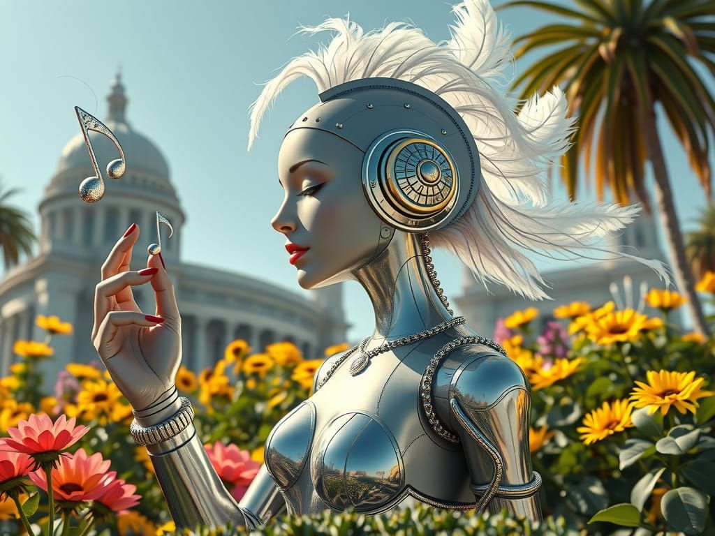 Ethereal Neo-Rococo Woman Enchants with Retrofuturistic Danc...