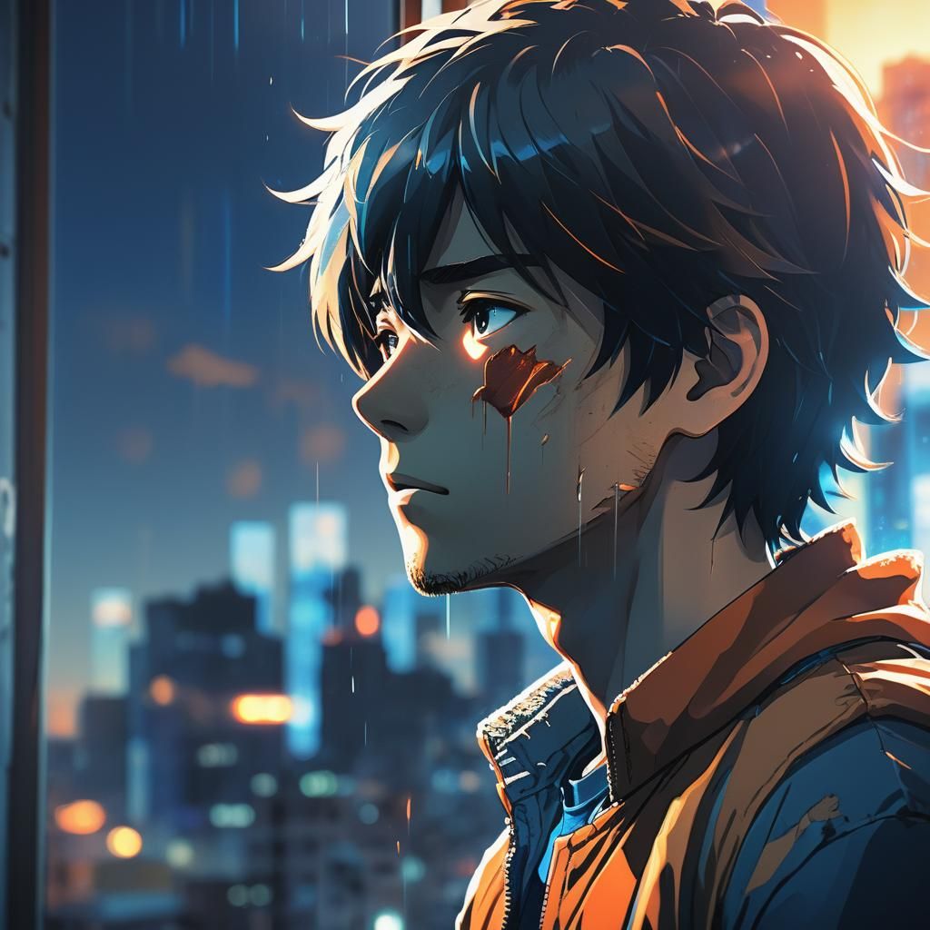 Distressed Person in Dimly Lit Room: Manga Film Still