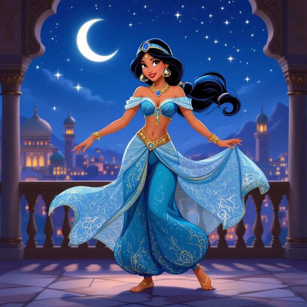 Princess Jasmine's Enchanting Moonlight Dance for Aladdin