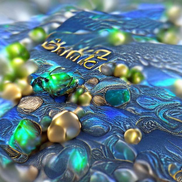 Gilded Blue-Green Book with Gemstones in 8K 3D