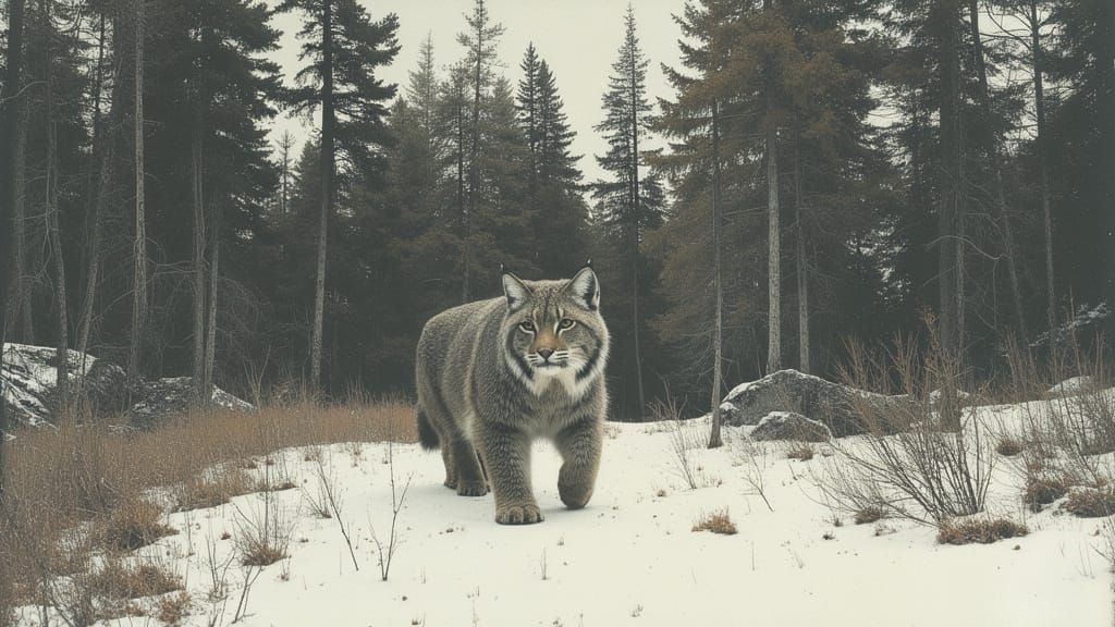 Lynx in Boreal Forest Landscape Art
