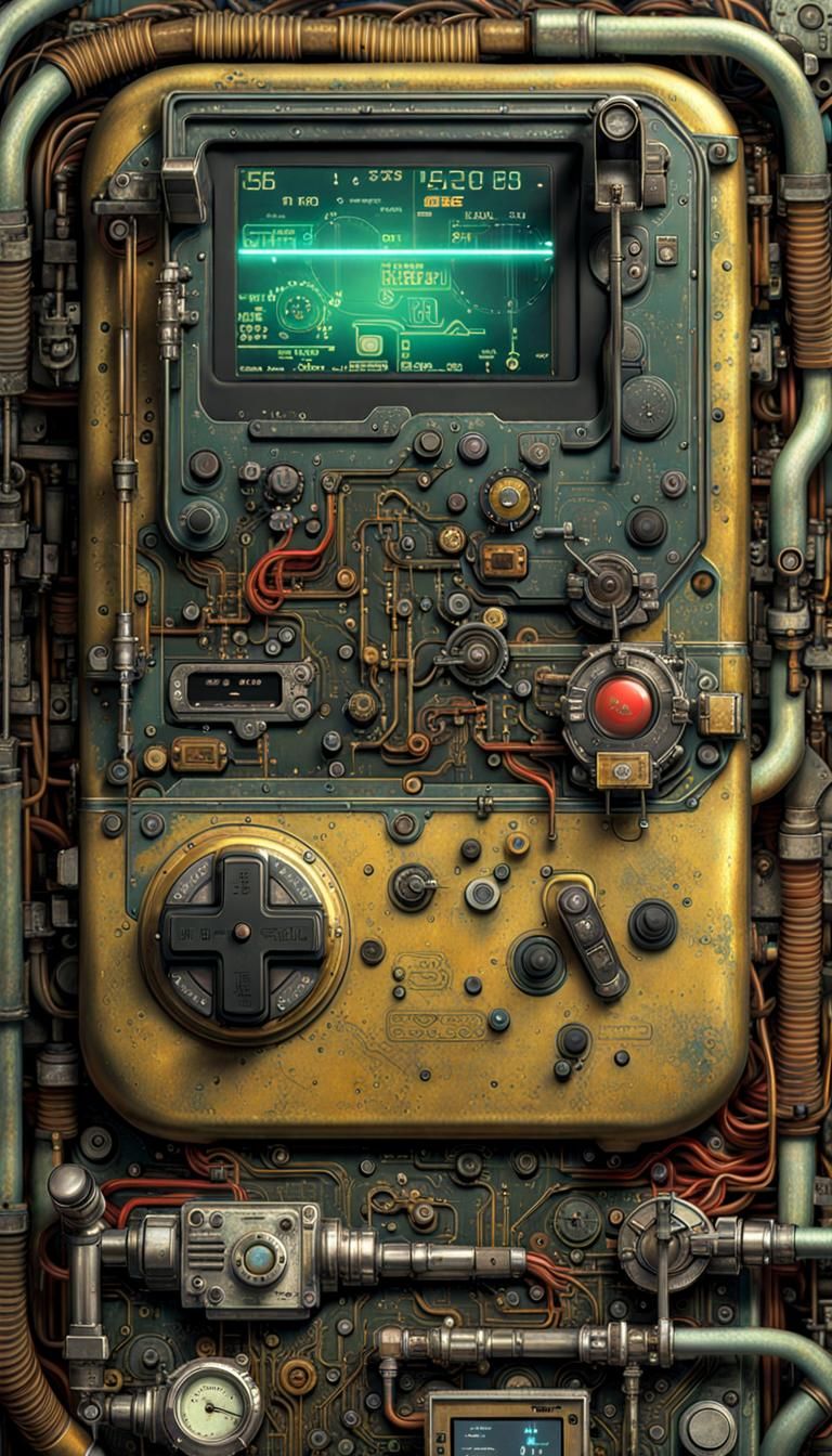 Dieselpunk Nintendo Gameboy with Glowing Circuits