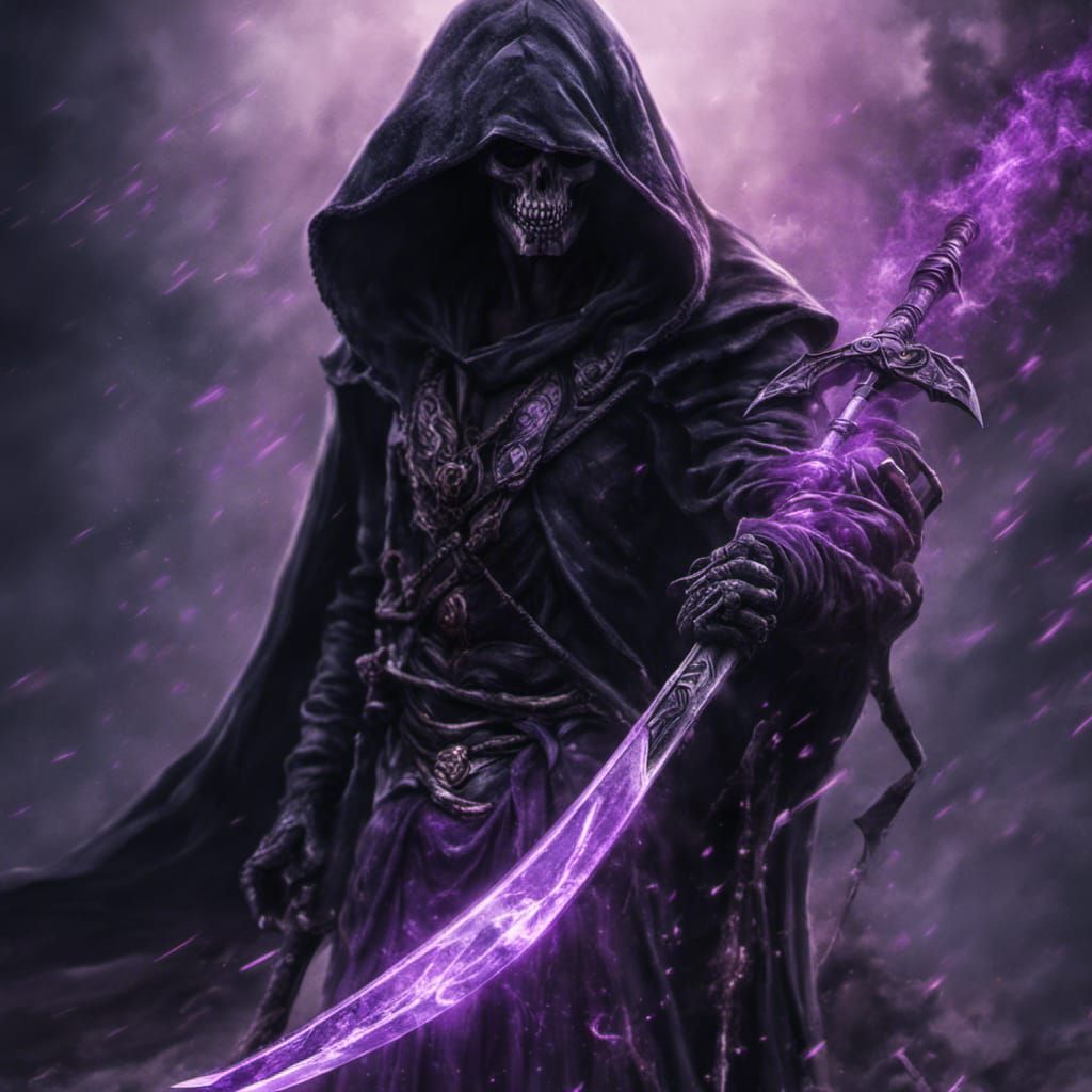 Reaper with Black Spear and Purple Energy