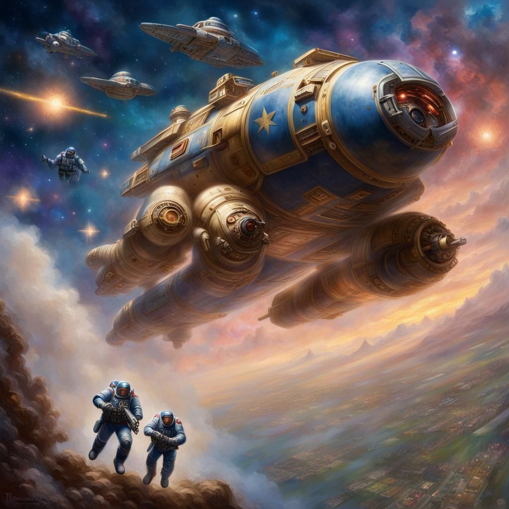 Space Marines Leap into Galaxy: Kinkade and Anderson Style