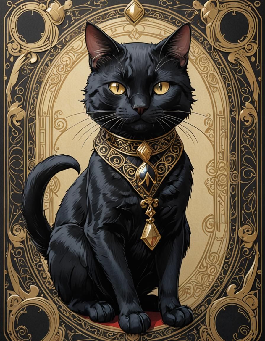 Anthropomorphic Black Cat in Royal Garments, Anime Style