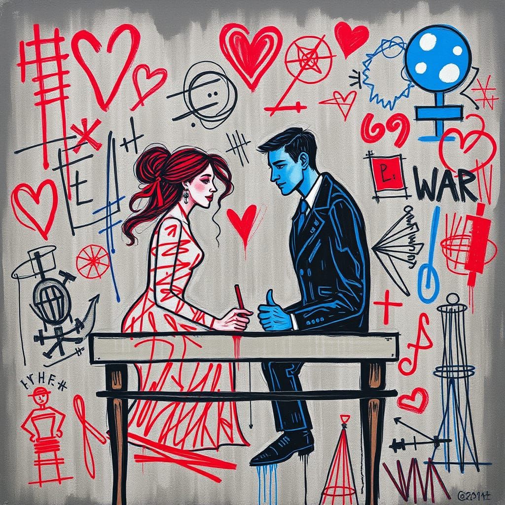 Scribble People in Basquiat Style Chalk Drawing