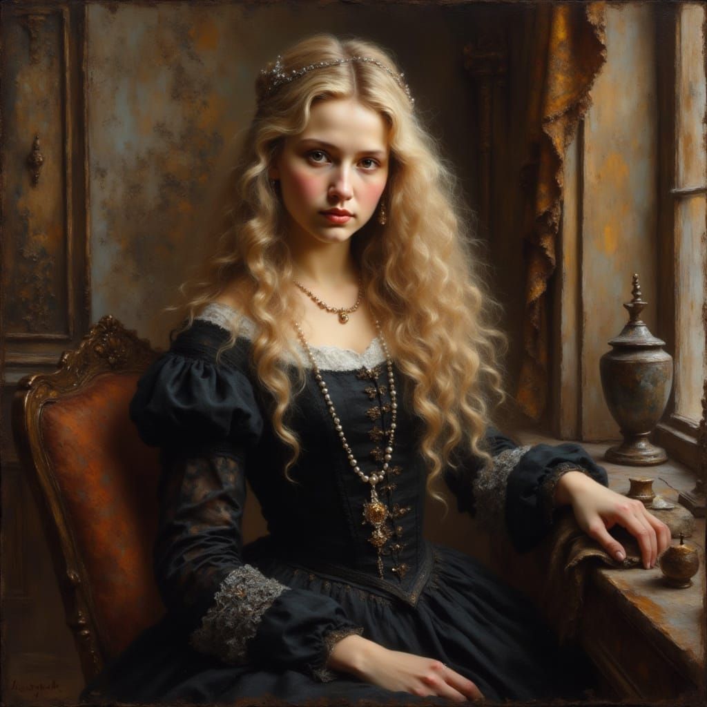 Blonde Woman in 16th Century Dress, Rembrandt Style