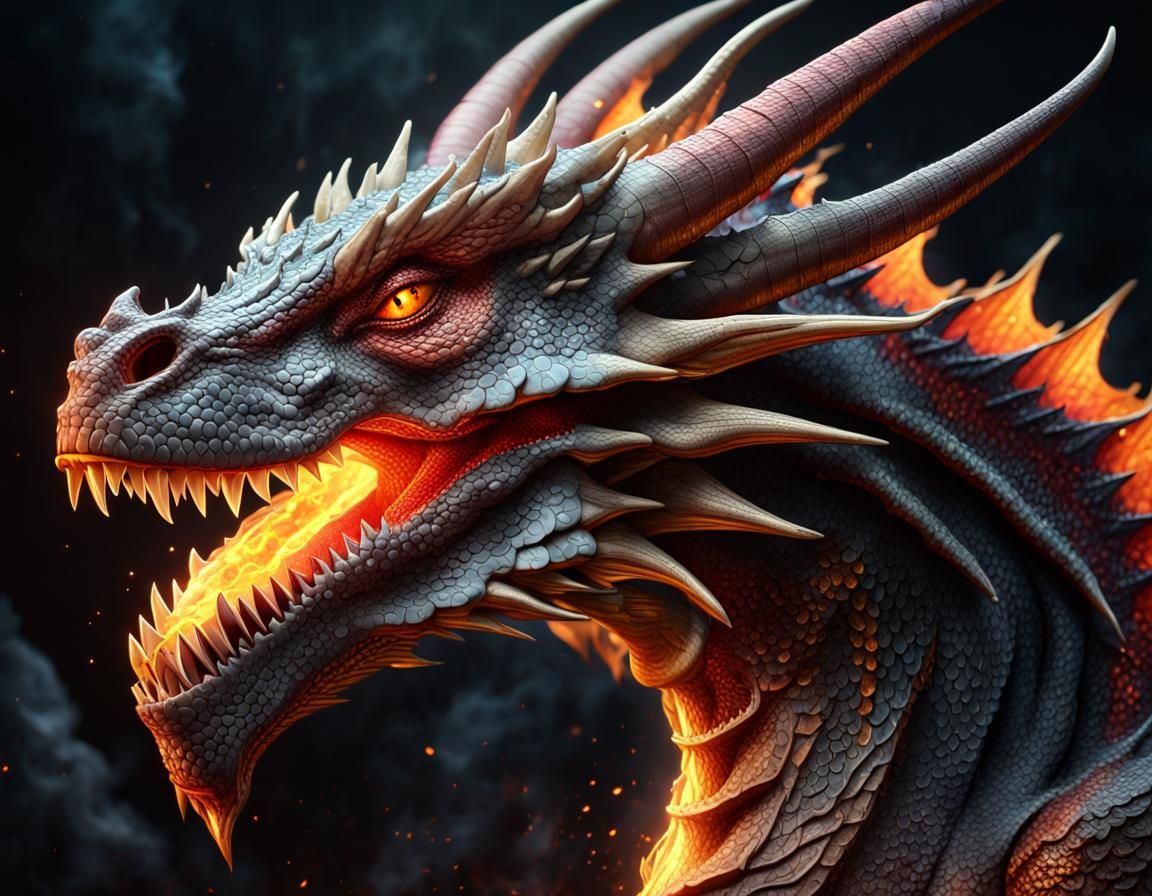 Hyperdetailed Fire Dragon in Dark Fantasy Style