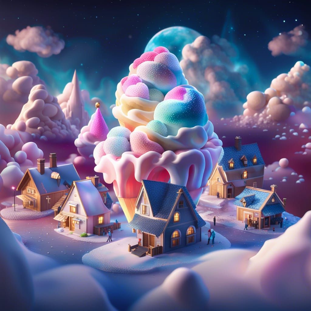 Ice Cream Village with Volumetric Lighting