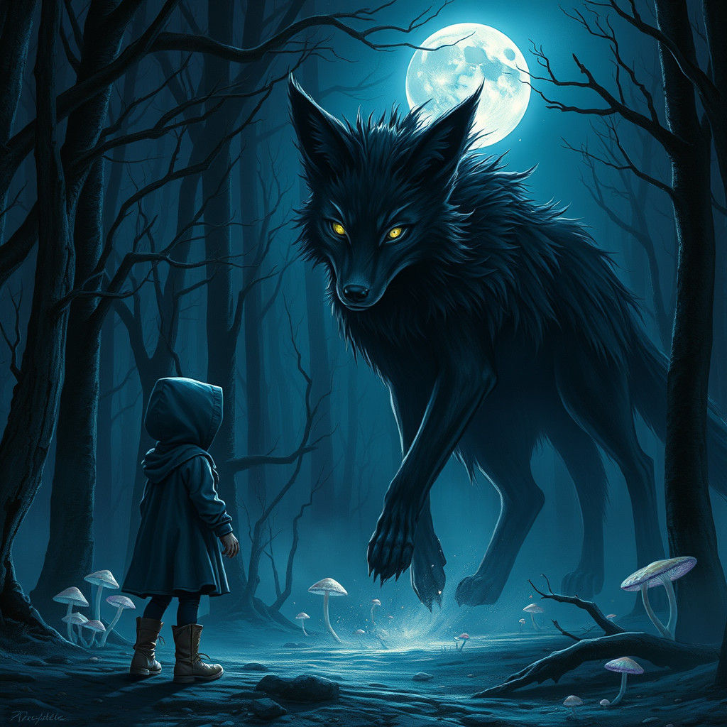 Ethereal Shadow Fox Encounter in Moonlit Forest