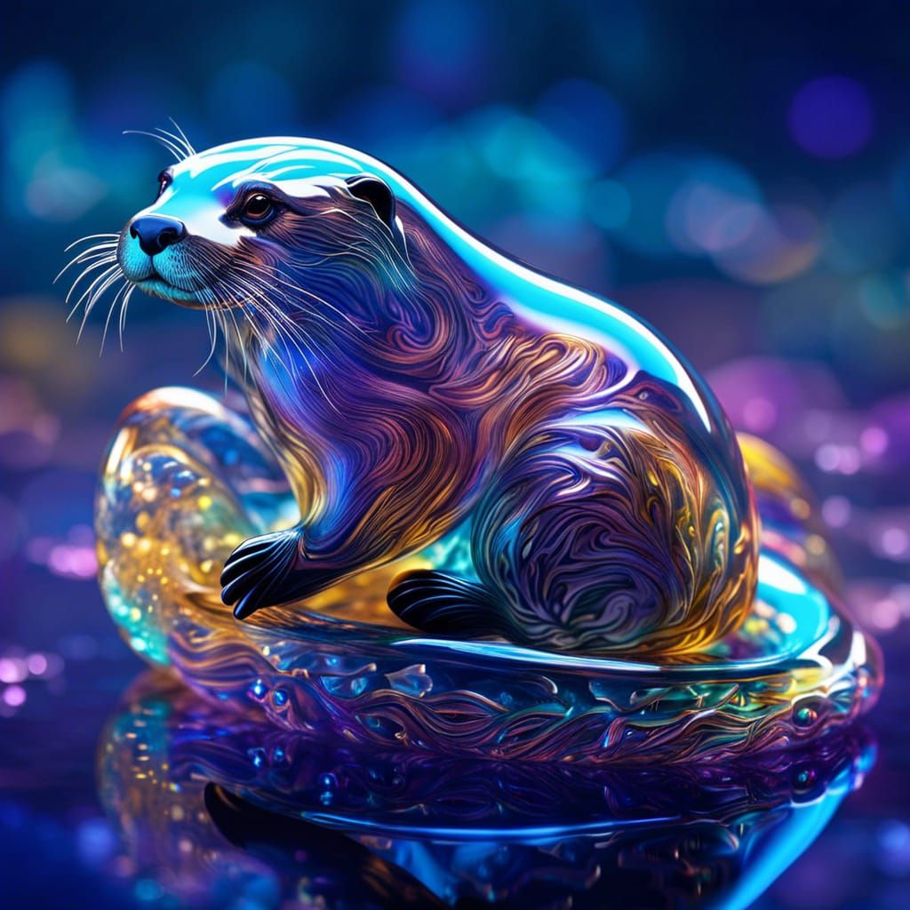 Blown Glass Otter in Cosmic Astral Illustration