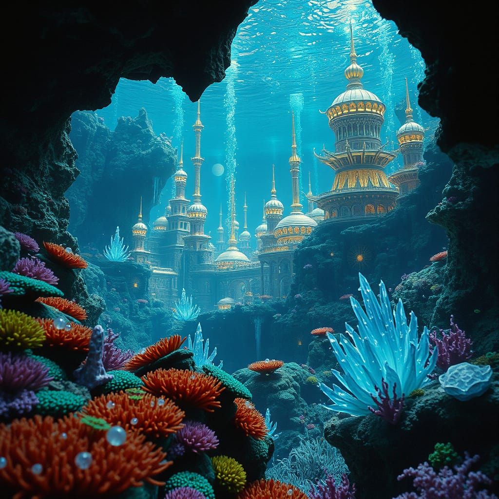 Underwater City With Merpeople, Crystals, and Pearls