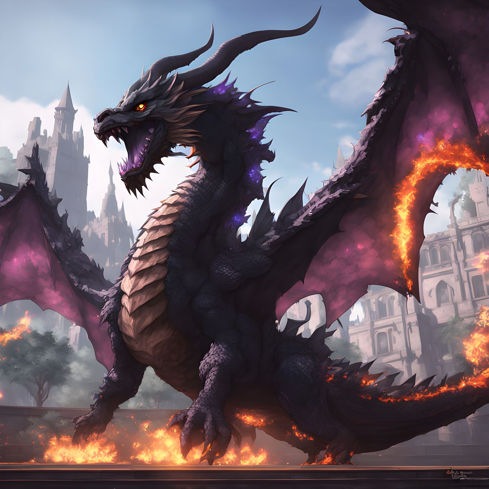 Epic Obsidian Dragon Soars Through Inferno in Cinematic Anim...
