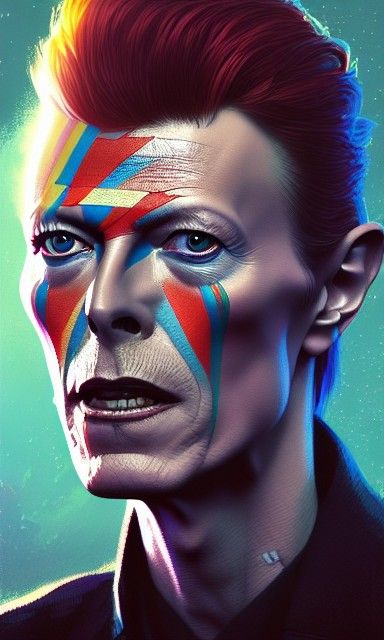 David Bowie Portrait in Retrofuturist Style