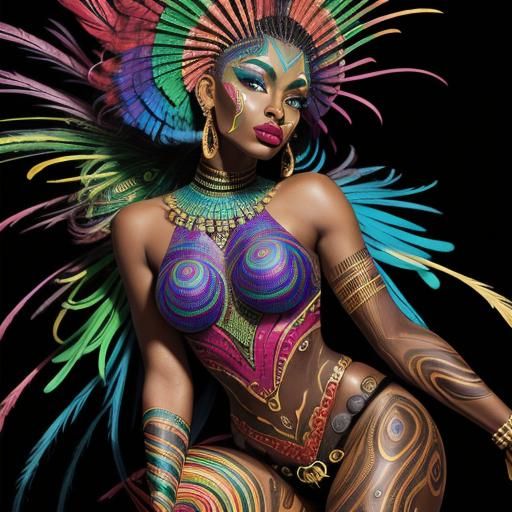 Abstract Rainbow Woman with Peacock Feather Hair