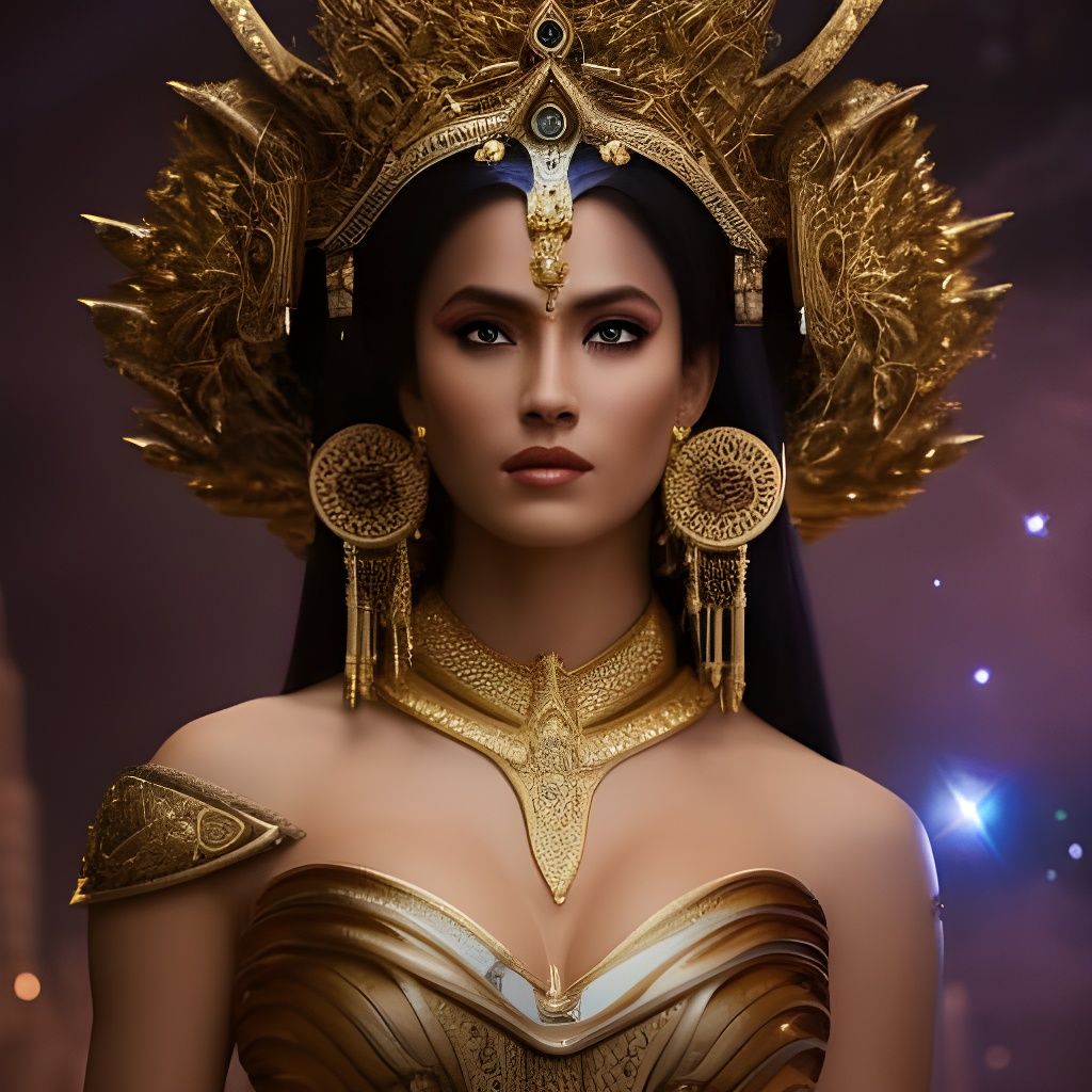 Woman with Galaxy Hair Holding Balance Scale