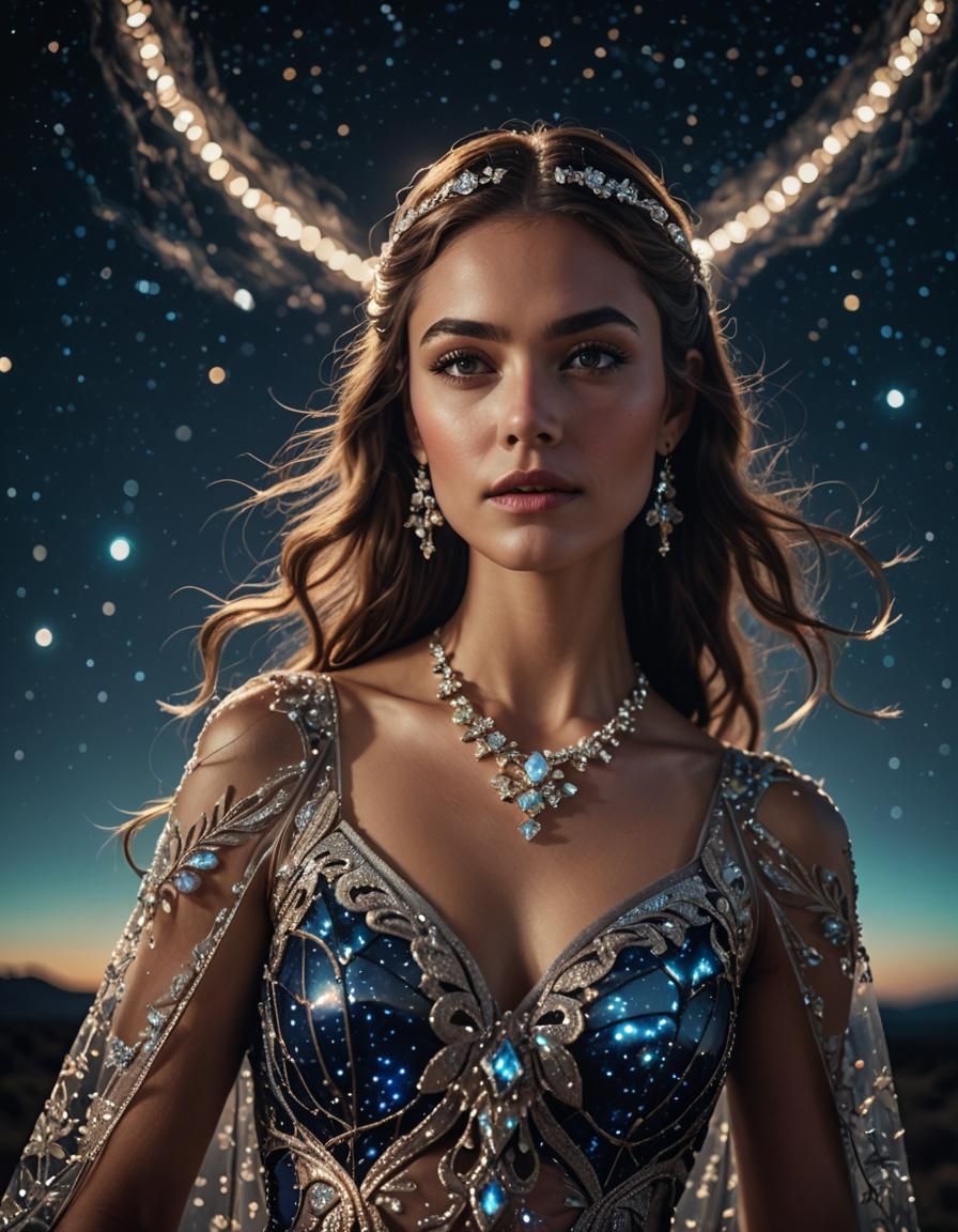Woman in Transparent Dress Under Night Sky