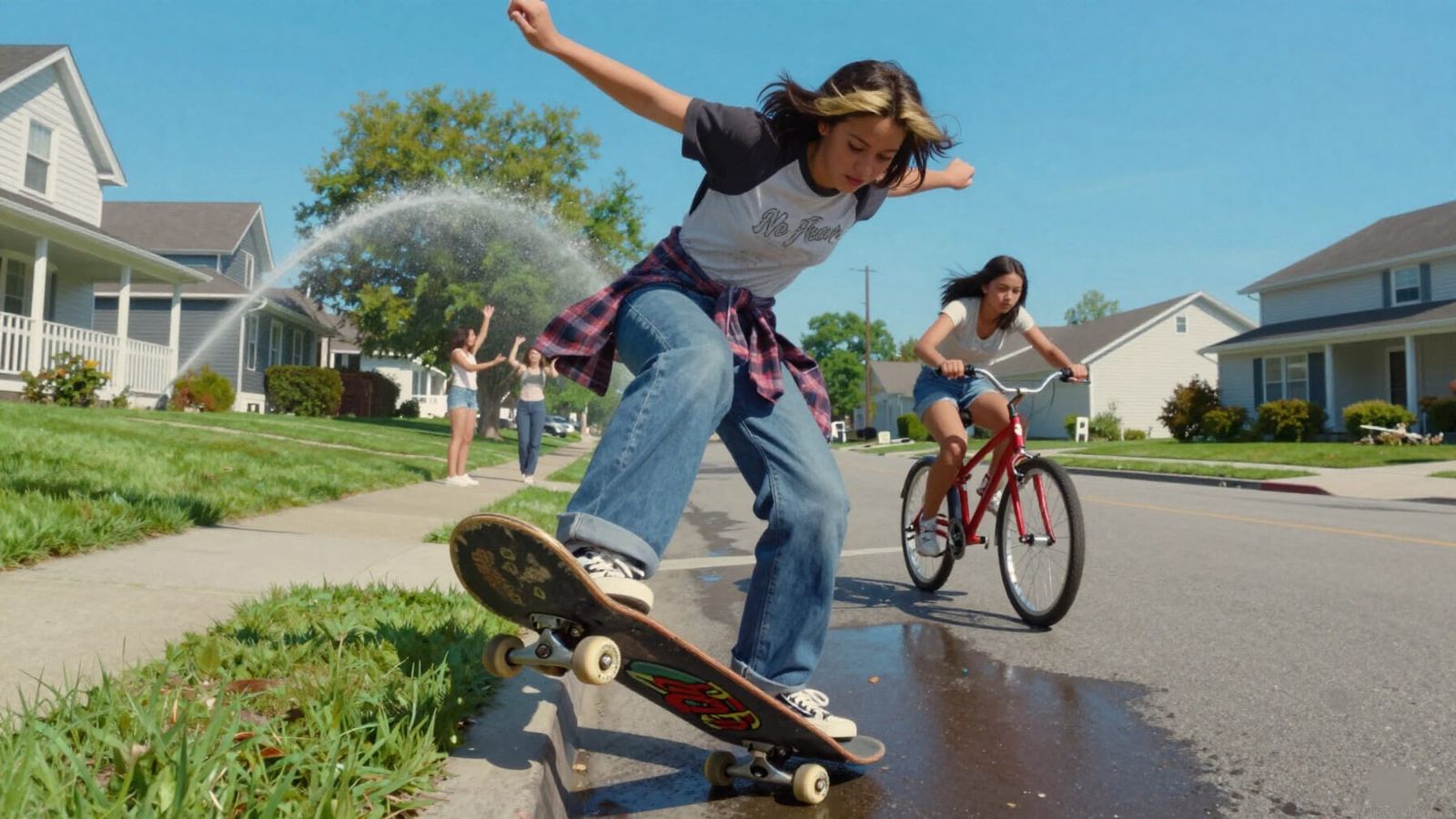 Teen Skateboarder Ollies Curb in 1992 Suburban Street