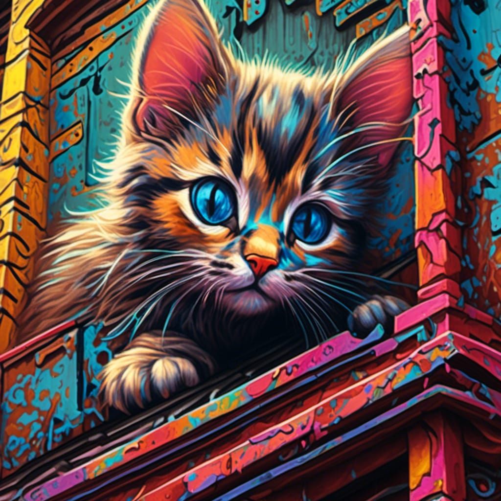3D Kitten urban painting