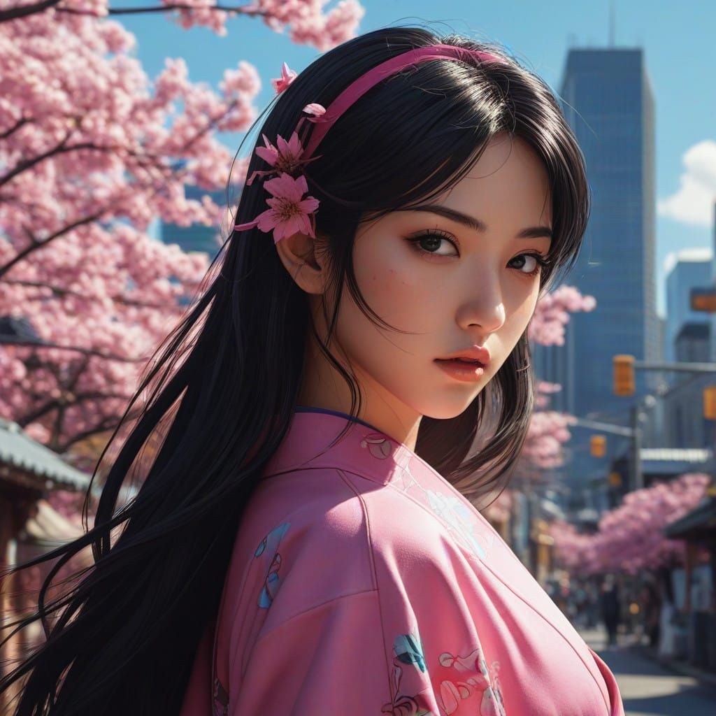 Japanese Woman in Vibrant Neo-Tokyo