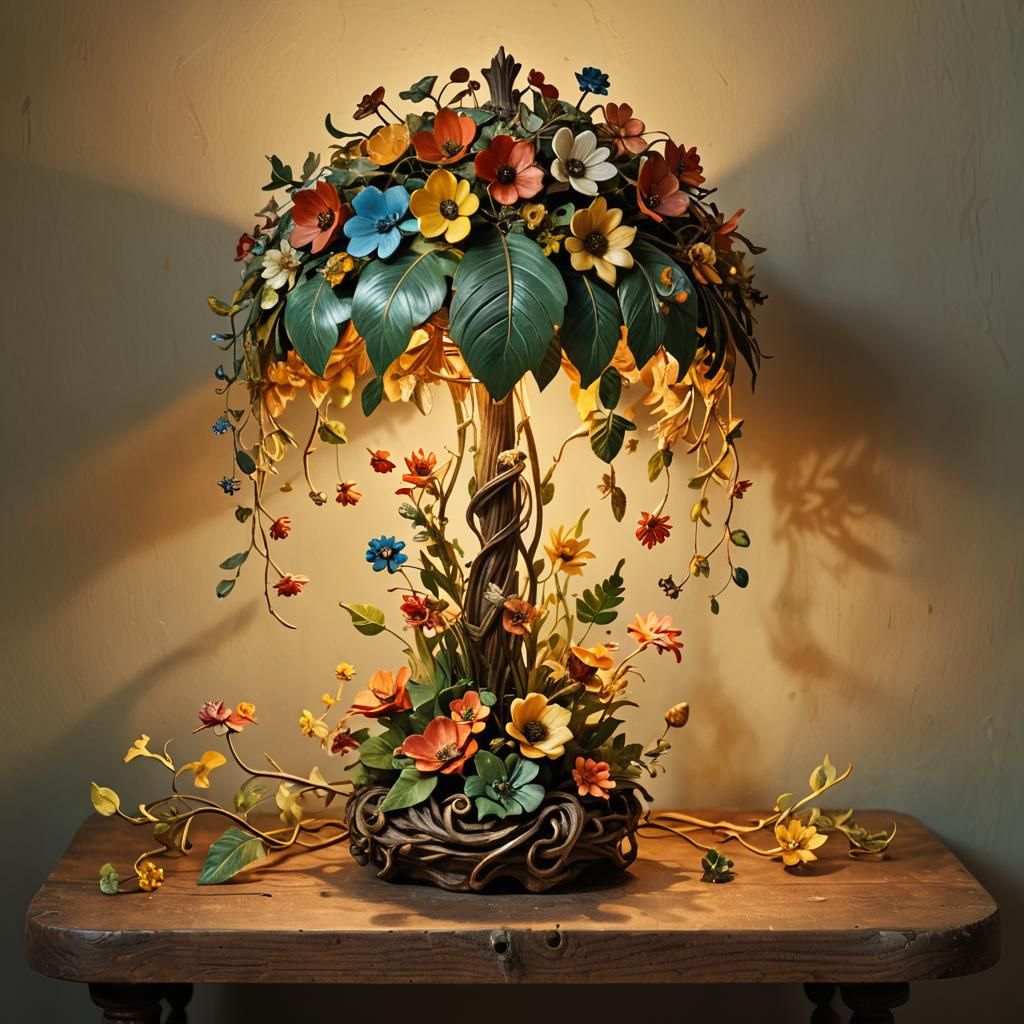 Surreal Botanical Lamp Sculpture in Rousseau Style