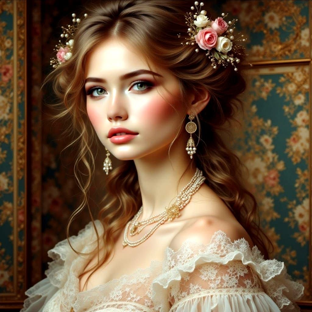 Vision in Pearls and Lace: Antique Watercolor