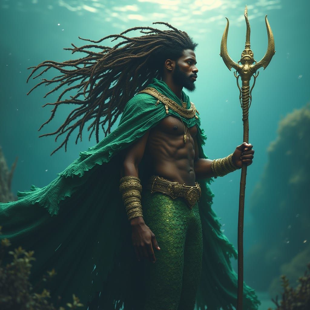 Regal Underwater King in Futuristic Mystical Style