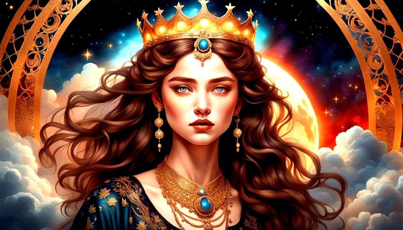 Hyper-realistic Cosmic Art. Medium shot. Selena, a beautiful...