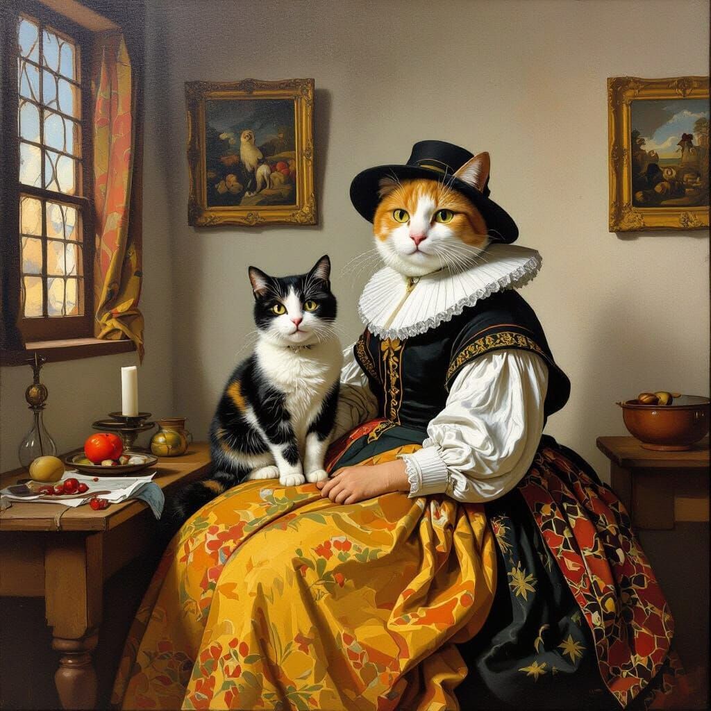 Cat in the Style of Jan Steen
