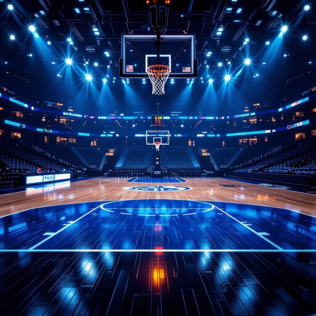 Basketball Court Under Vivid Arena Lights