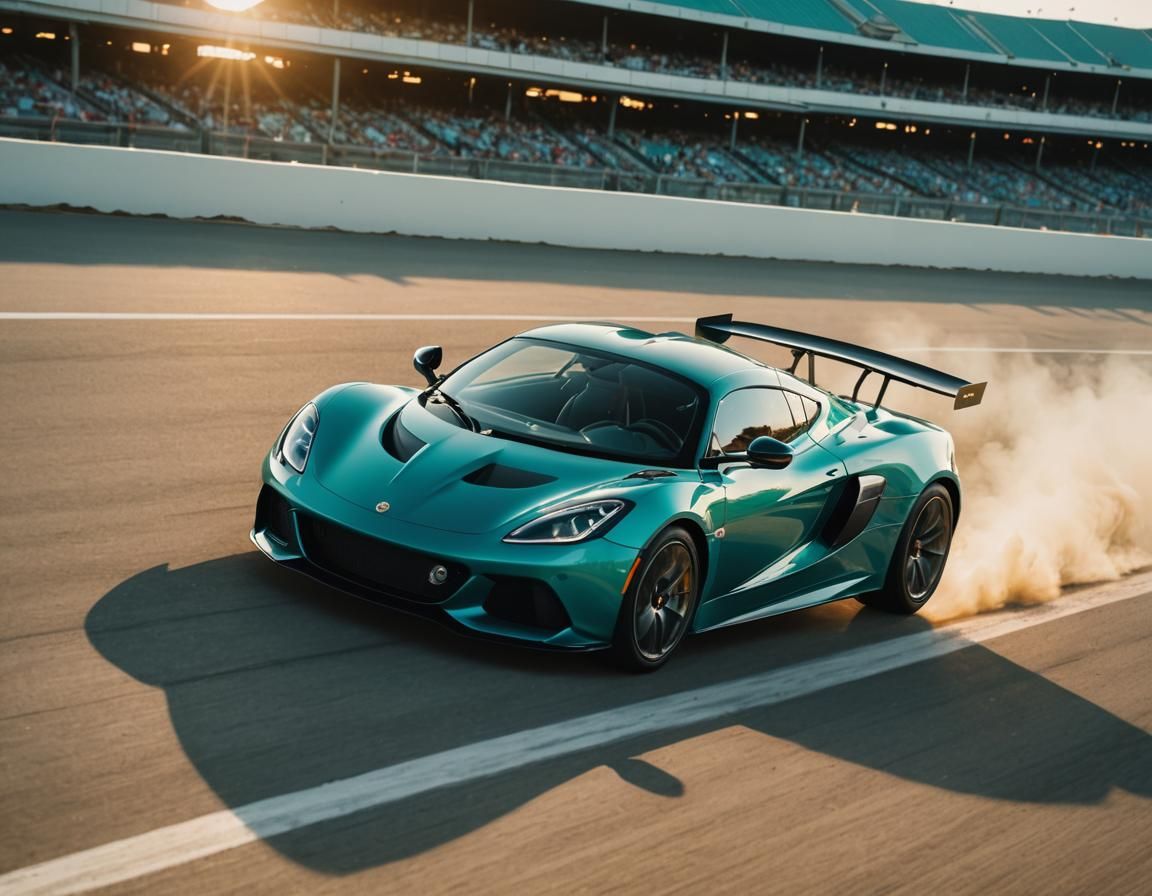 Teal Lotus Sportscar Speeding on Racetrack