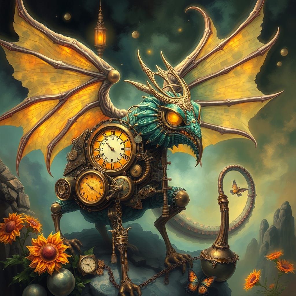 Detailed Steampunk Clockwork Creature in Ethereal Mist