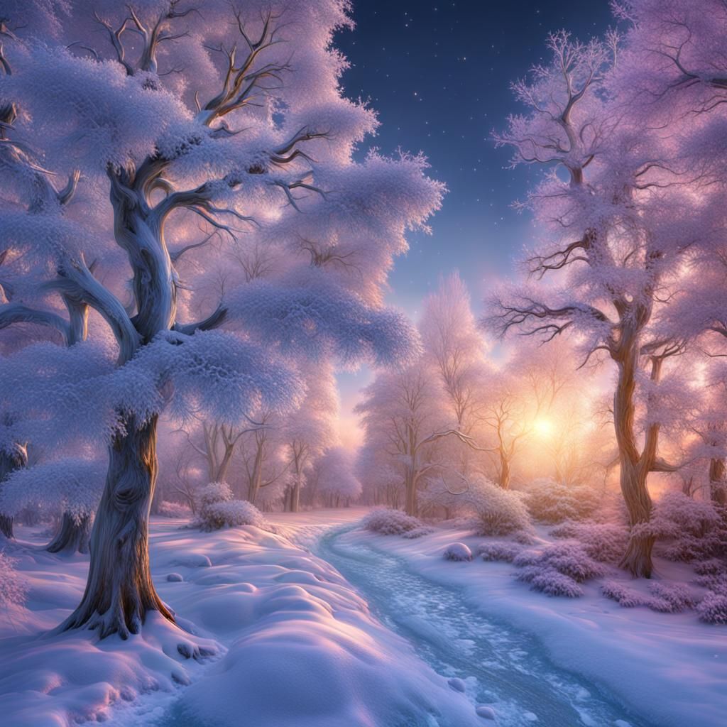 Iridescent Winter Wonderland in Hyper-Realistic Detail