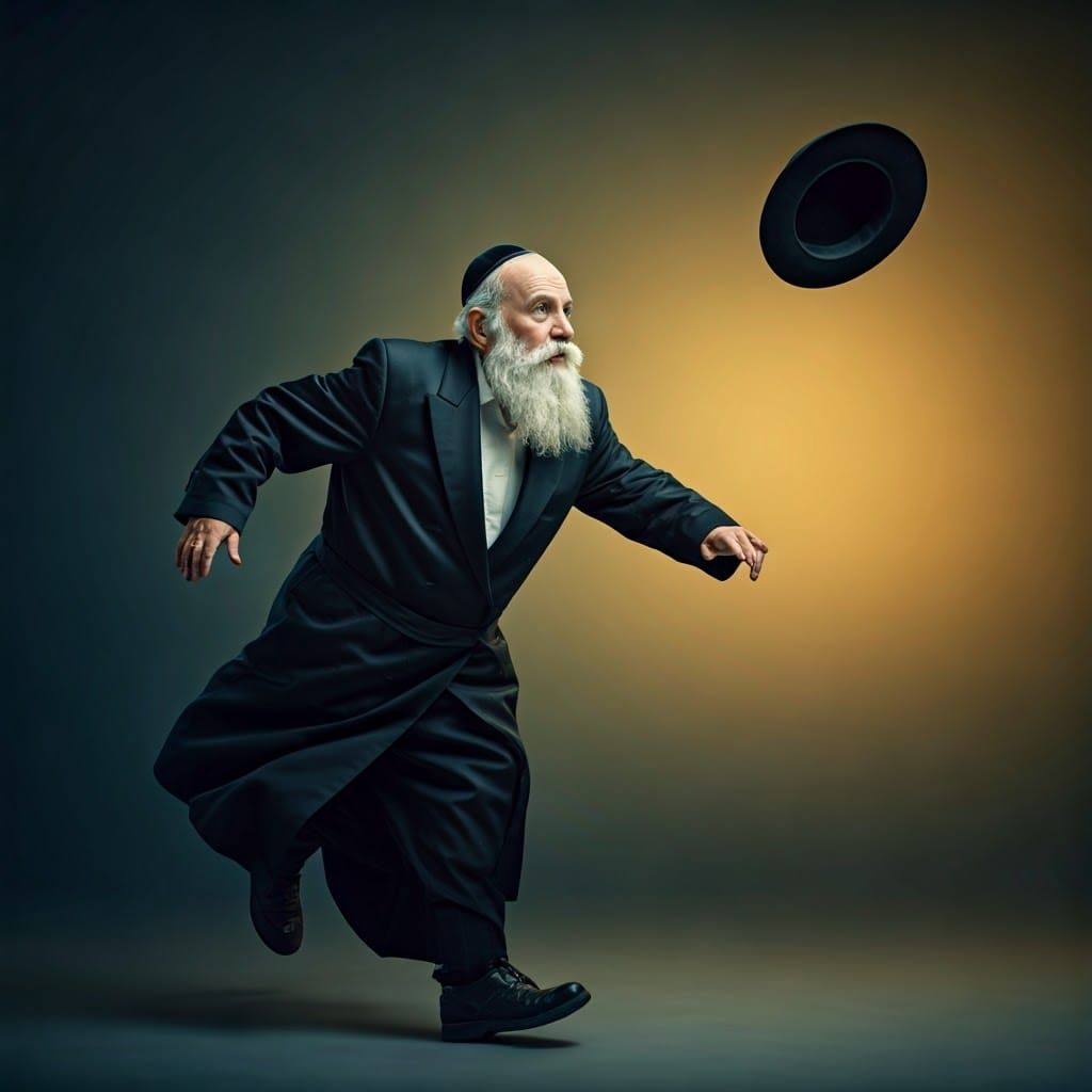 Elderly Hasidic Man in Traditional Attire Runs in Panic Amid...
