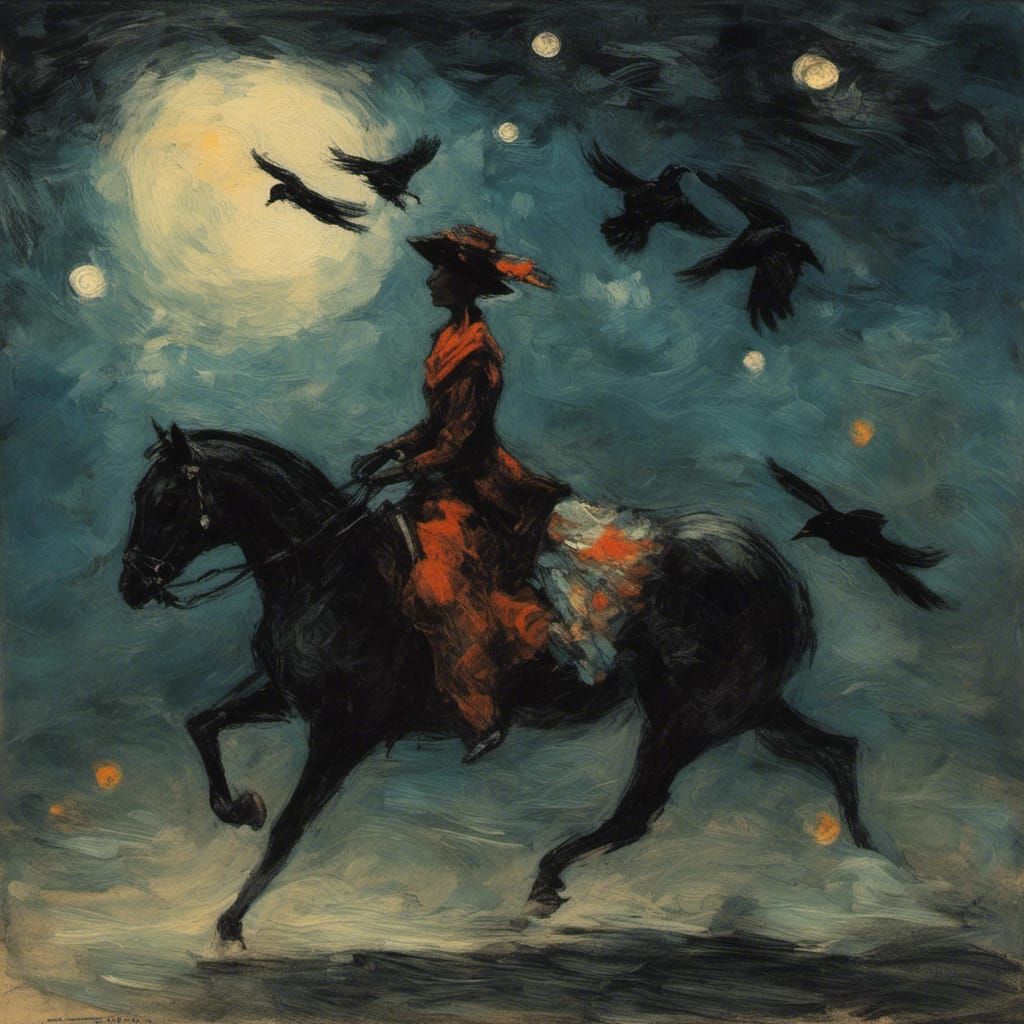 Woman Rides Giant Crow in 1930s Charleston Painting