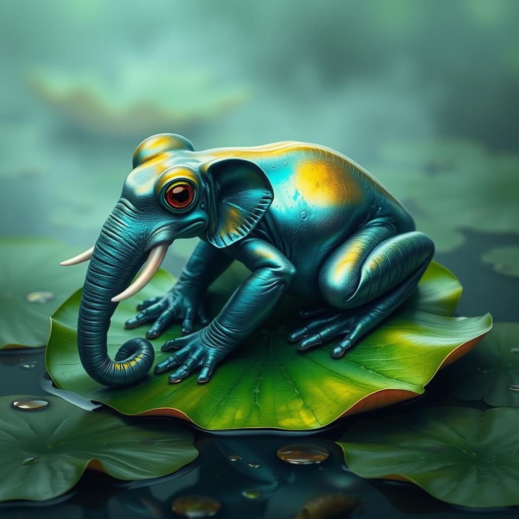Iridescent Elephant-Frog Hybrid on Lilypad