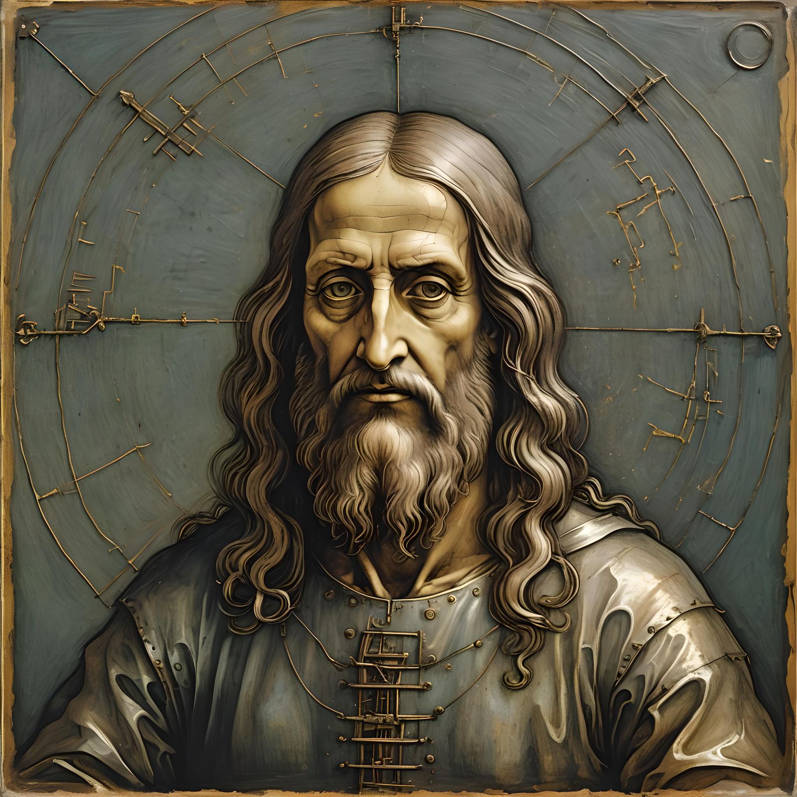 Metallic Humanoid Emerges from Factory, Renaissance Style