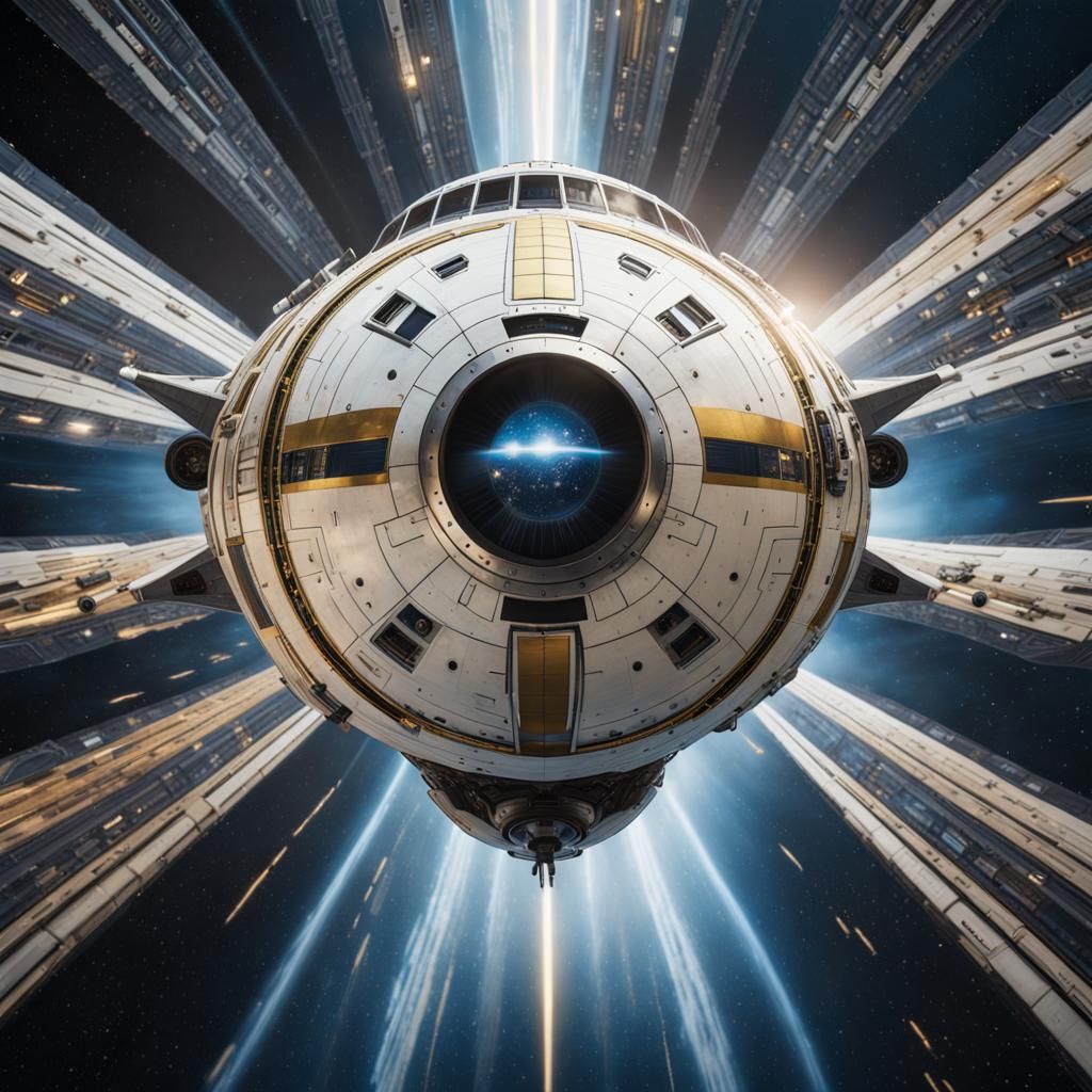 Starship at High Warp in Retro Sci-Fi Style