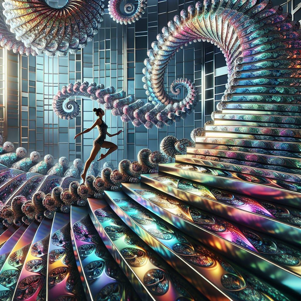 Asian Dancer on Iridescent Fractal Staircase