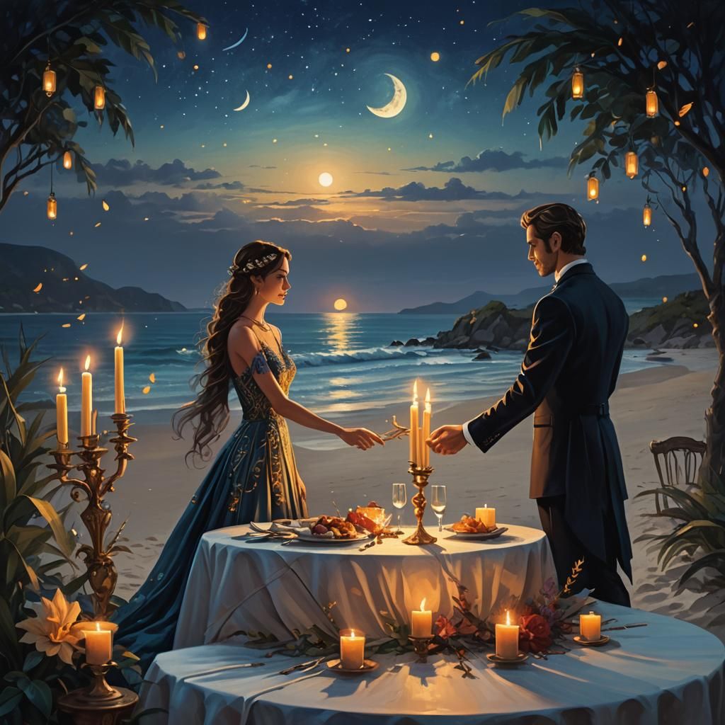 Romantic Moonlit Dinner on Fantasy Beach