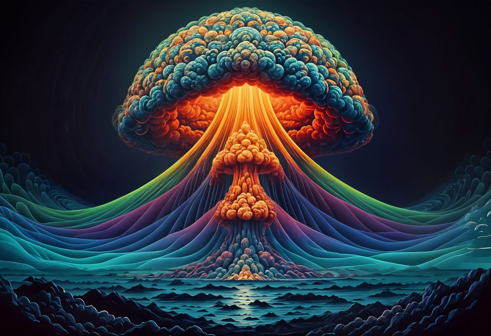 Glorious Rainbow Fractal with Abstract Vector Waves