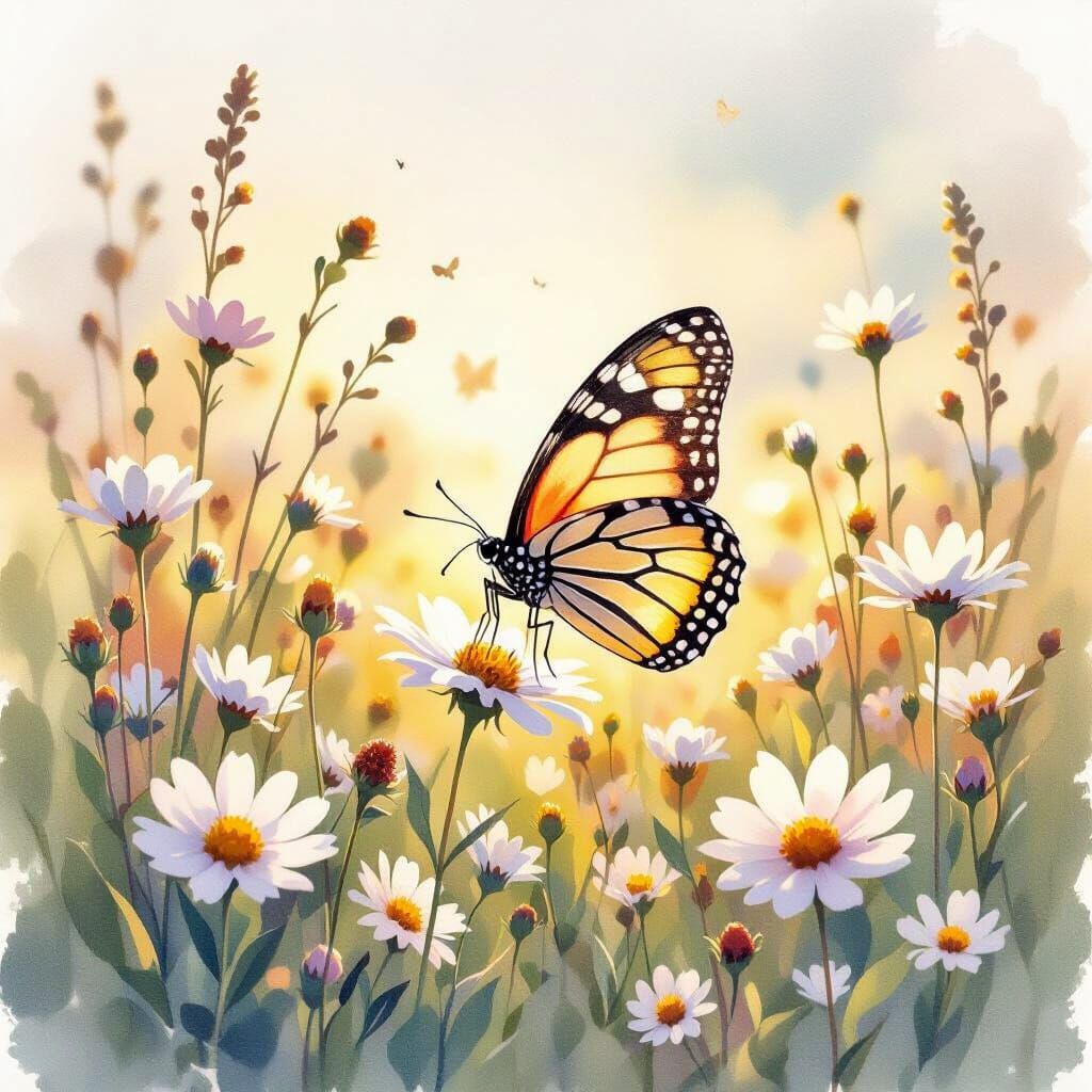 Delicate Butterfly in Ethereal Wildflower Field
