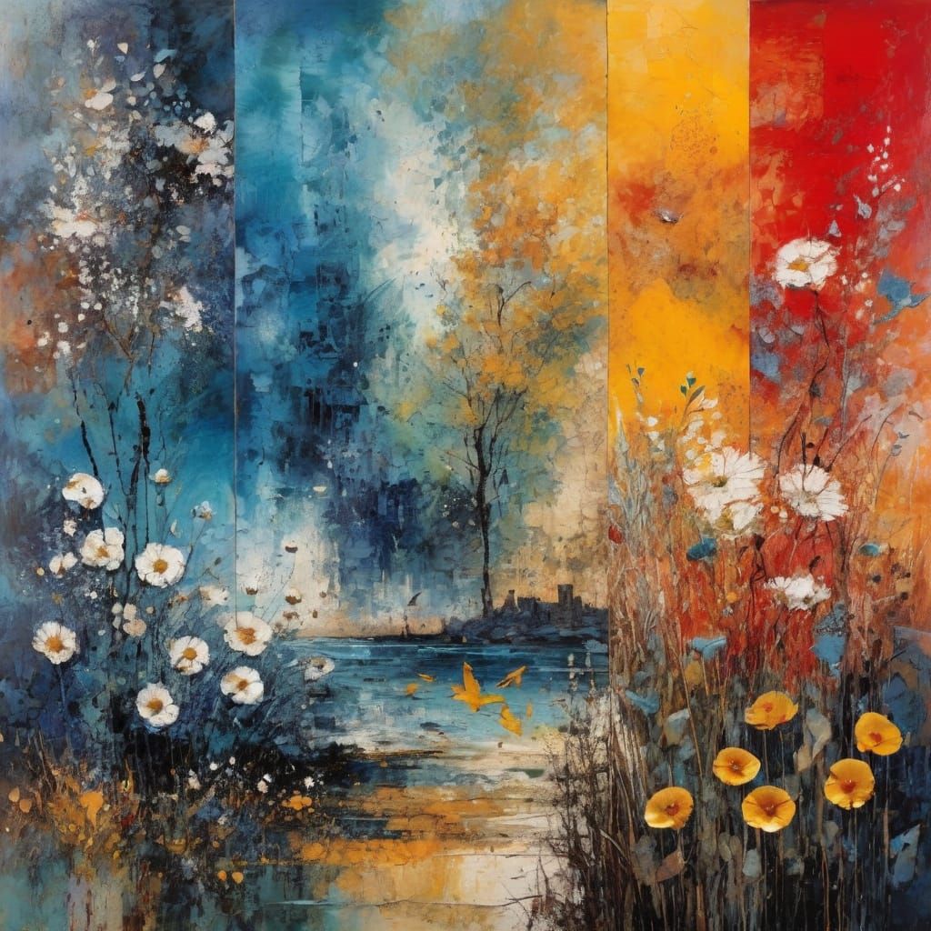 Expressionist Triptych Painting with Impasto Textures